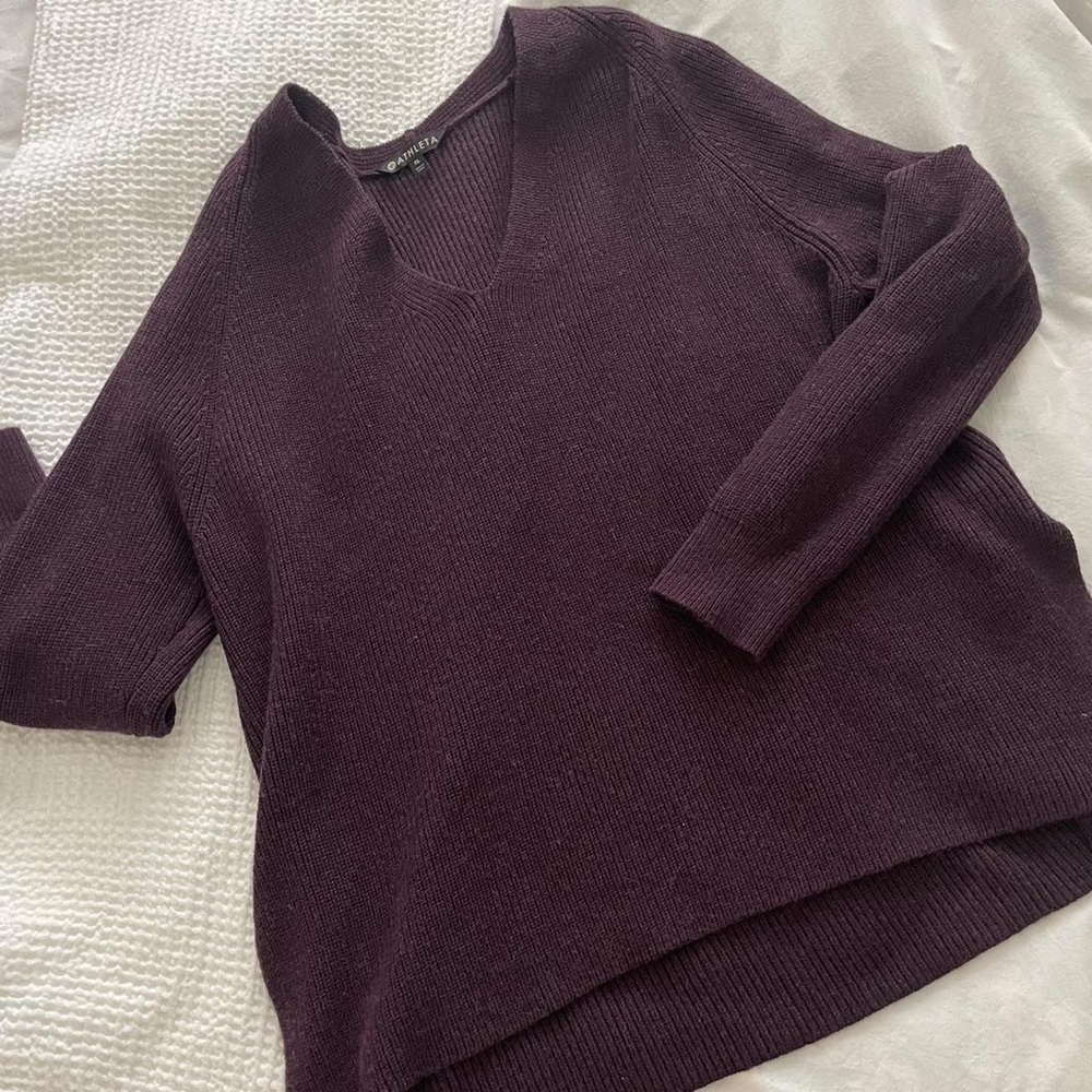 Athleta Women's V-Neck Sweater in Dark Purple